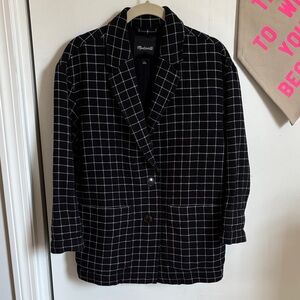Madewell Black and White Windowpane Cotton Blazer